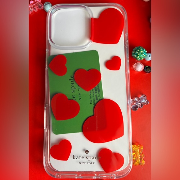 Kate Spade Transparent Case with Vibrant Red Hearts,iPhone 16 Pro Max. - Picture 7 of 13